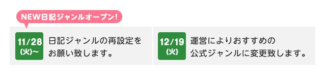 日記ジャンルをリニューアル致しました